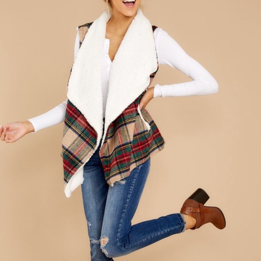 Red Dress Boutique red plaid Sherpa vest